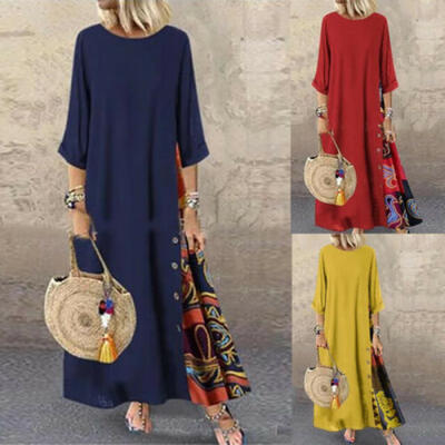 

US Women Boho Long Shirt Dress Summer Casual Loose Kaftan Maxi Dress Sundress