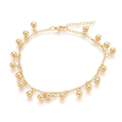 

304 Stainless Steel Charm Anklets Ball Golden 9-38"238cm 25mm