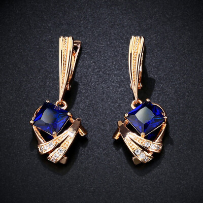 

Gold 585 Zircon Earrings Gold 585 Trendy Square Blue And White Zircon Long Drop Earring Women Hanging