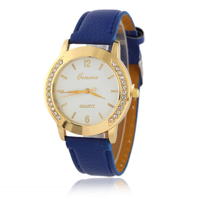 

New ladies Geneva belt watch with diamonds fashion quartz watch candy color strap foreign trade