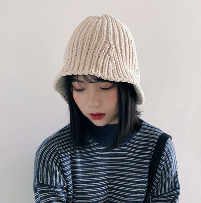 

Chenille Fishermans Cap Outdoor Wool Cap Winter Pot Cap Woman Korean Chic Foldable Knitted Cap Warm Cap