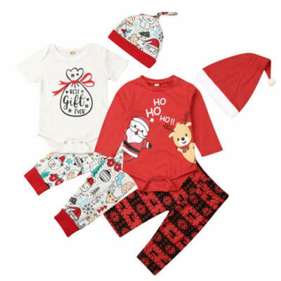 

AU Newborn Baby Girl Boy Christmas Xmas Romper Tops Pants Hat Outfit Clothes Set