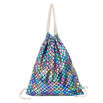 

Women Fish-Scale Pattern Shoulder Bag Shiny Drawstring Bag Girls School Backpack Fashion Messenger Bag