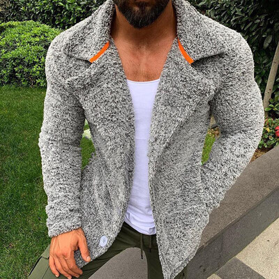 

Mens Solid Lapel Collar Button Loose Thick Coat Winter Warm Long Sleeve Outwear