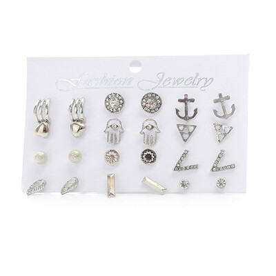 

Fashion Jewelry Popular Ear Studs Gold Silver Geometric Pattern Shapes Earrings Set