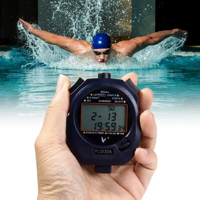 

PC3830A Handheld Electronic Stop Watch Digital Timer Sports Counter Stopwatch with Alarm Calendar Functions