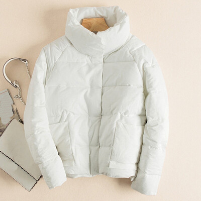 

Toponeto Women Stand Loose Outerwear Short Cotton-padded Jackets Pocket Hooded Coats