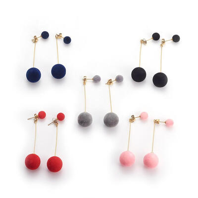 

304 Stainless Steel Dangle Stud Earrings with Flocky Acrylic Beads Mixed Color 68mm Pin 07mm