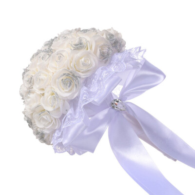 

Gobestart Wedding Bouquet Bouquet Crystal Rose Pearl Bridesmaid Wedding Bouquet Bride Artificial Silk Flower