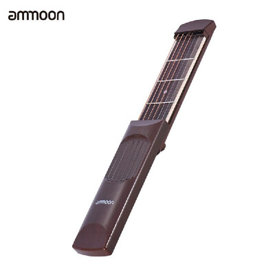 

ammoon Portable Pocket Acoustic Guitar Practice Tool Gadget Chord Trainer 6 String 4 Fret Model Rosewood Fretboard Wood Grain for