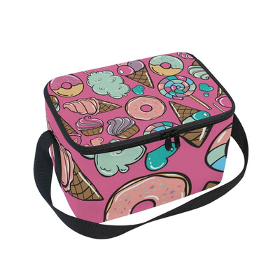 

ALAZA Lunch Box Pattern With Candy Donuts Insulated Lunch Bag Large Cooler Tote Bagfor Men Women