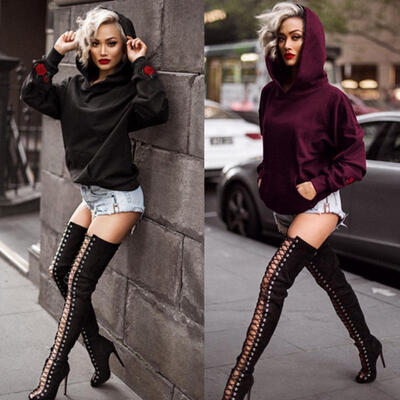 

Women Hoodie Sweatshirt Jumper Sweater Crop Top Print Coat Sports Pullover Tops