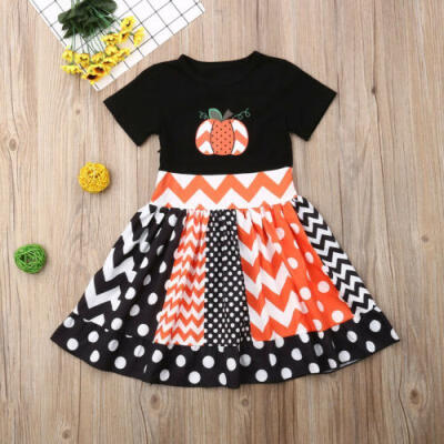 

Kids Baby Girls Clothes Halloween Pumpkin Dress Princess Party Polka Dot Dress