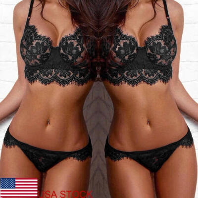 

2PCS Hot Women Lace Floral Bralette Bra Gstring Set Lingerie Sleepwear Underwear