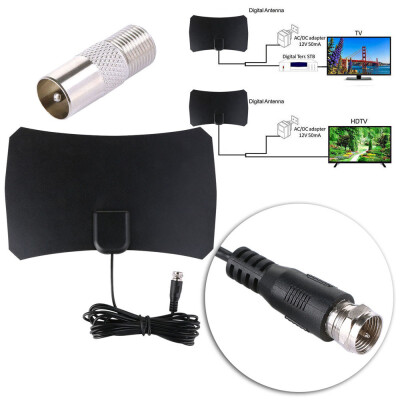 

〖Follure〗50 Mile Range Thin Flat Indoor HDTV Amplified HD TV VHF Antenna 10FT Coax Black
