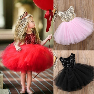 

Fashion Kids Baby Flower Girls Party Sequins Dress Gown Bridesmaid Dresses XMAS