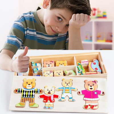

Tailored Cartoon 4 Rabbit Bear Dress Changing Jigsaw Puzzle Wooden Toy