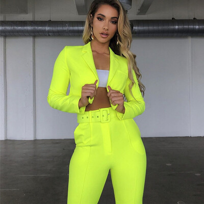 

Toponeto Women Long Sleeve Solid Button Fit Office Work Tops Bandage Coats Pants Suit