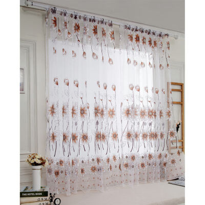 

Printed Curtain Window Screening Balcony Finished Product Burnout Design Flower Tulle Curtain For Living Room Kitchen Curtains