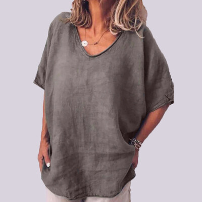 

Women Loose Fit Tee Tops Cotton Linen Half Sleeve T Shirts Blouse Plus Size