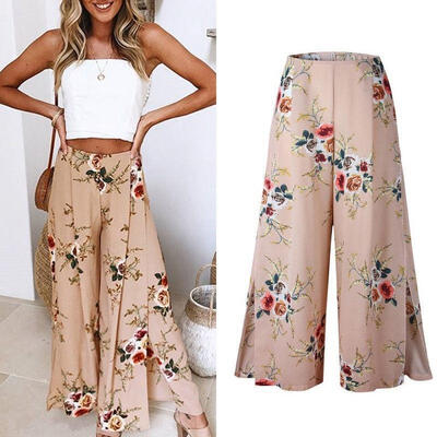 

Spring Womens Flower Printed Loose Pants Wide Leg Culottes Pants Trousers