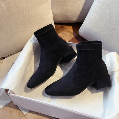 

Ins Super Martin Boots New Autumn Square Head Short Socks Shoes Square Head Shoes Tide
