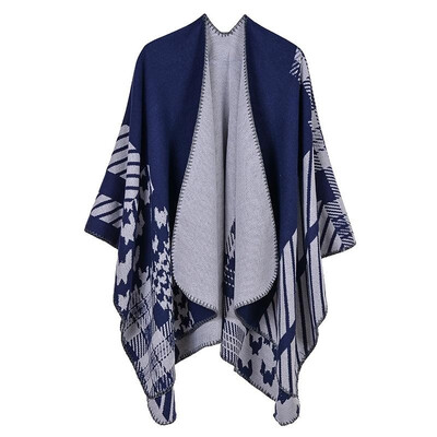 

Fashion Women Winter Poncho Houndstooth Pattern Scarf Thick Warm Shawl Vintage Casual Pashmina Cloak Outerwear