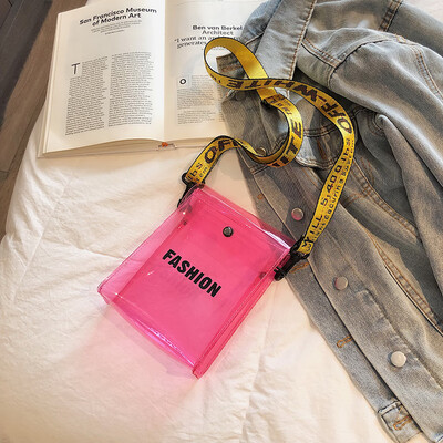 

Summer on the new transparent bag female 2019 new Korean version of the wild single shoulder slung fashion letters solid color jelly package