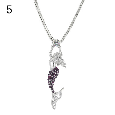 

Elegant Shiny Rhinestone Inlaid Mermaid Sweater Chain Necklace Pendant Decor