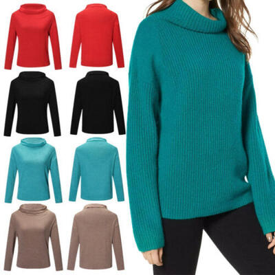 

Women Ladies Fashion Winter Solid Turtle Neck Long Sleeve Loose Sweater Pullover