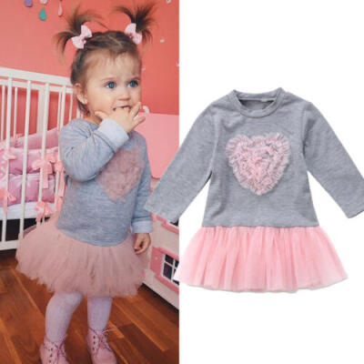 

Sweet Kids Baby Girl Long Sleeve Lace Tutu Tulle Dress Skirt Outfits Clothes Mon