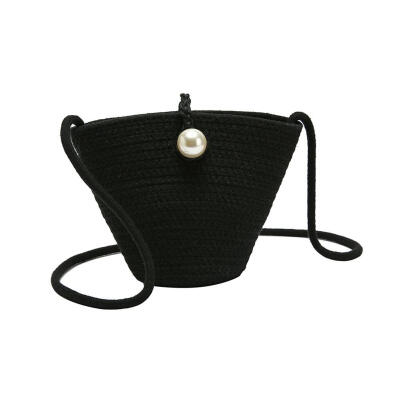 

Solid Color Pearl Decor Shoulder Packs Straw Women Small Crossbody Bags