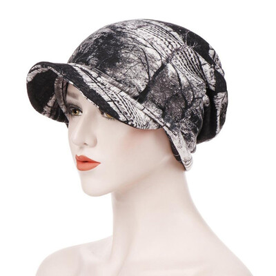 

Muslim Women Print Cotton Hat Hijab Hair Loss Chemo Headscarf Wraps Visor Cap