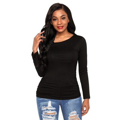 

Solid color oblique collar long sleeve bottoming shirt casual slimming shirt