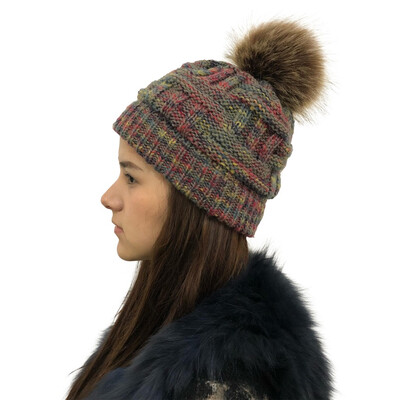 

Tailored Women Stitching Outdoor Faux Fur Ball Hats Crochet Knit Multicolor Beanie Cap