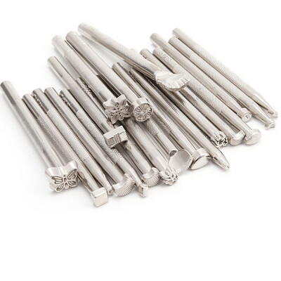 

〖Follure〗20PCs Leather Different Shape Stamp Punch Set Saddle Making Tools Leather Craft