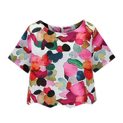 

Starmoon The Fashion Womens Loose Printed Irregular T-shirt Round Collar Top Blouse