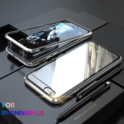 

For iPhone 6 6S 6 6S Plus Case Magnetic Adsorption Metal Bumper 9H Tempered Glass Back Cover Slim Hard Shockproof Phone Case