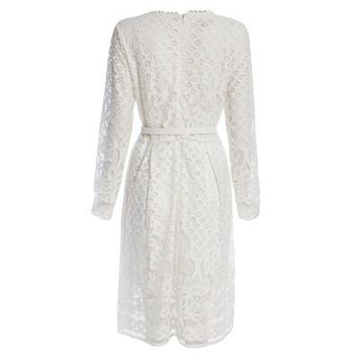 

Elegant Round Collar Long Sleeve Lace A-Line Women Midi Dress