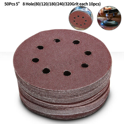

50Pcs 5 8 Hole 80120180240320 Grit Sanding Disc Sandpaper Hook And Loop