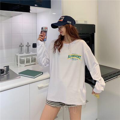 

Women Autumn New Fashion Design New Round Neck Long Sleeve Before And After Letter Printing Loose Sets Of T-shirt White