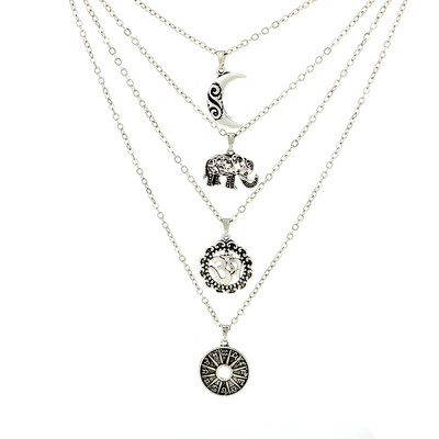 

Tocona Fashion Vintage Silver Moon Elephant Constellation Pendant For Women Multilayer Alloy Bohemia Choker Necklace Collar 4498