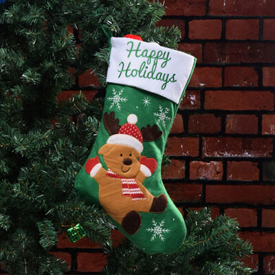 

Christmas Stockings Pendant Cloth Ornaments Christmas Santa Claus Candy Gift Bag Xmas Tree Hanging Decor