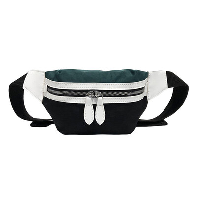 

Women Canvas Color Block Stripe Zipper Mini Crossbody Chest Bag Waist Fanny Pack