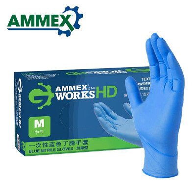

AMMEX 100Pcs Disposable Nitrile Rubber Glove Thick Rubber Powder Free Strong Stretchy Gloves for Home Food Medical Dental