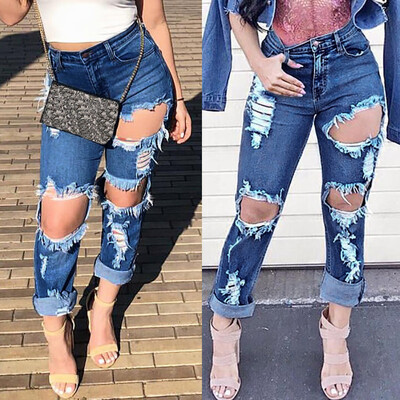 

Tailored Fashion Womens Pocket Hole Denim Button Zipper Sexy Slim Skinny Fold Pants Jeans