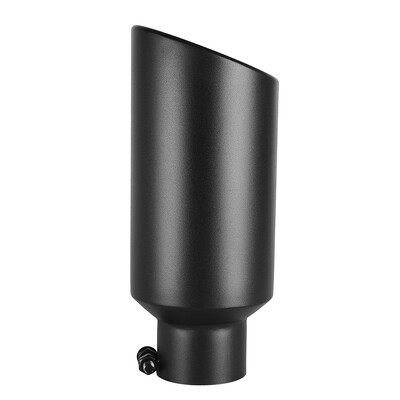 

3" Inlet 5" Outlet 12" Long Angle Cut Rolled Bolt-on Exhaust Tip Tail Pipe Black