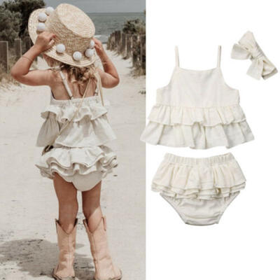 

Toddler Kids Baby Girl Clothes Headband Ruffle Tops Pants Skirt Outfits Sunsuit