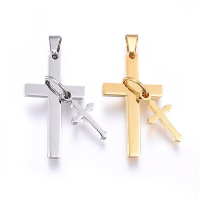 

304 Stainless Steel Pendants Cross Mixed Color 32x18x9mm Hole 8x4mm