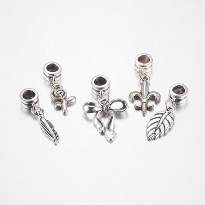 

Alloy European Dangle Beads mixed style Antique Silver 2343mm